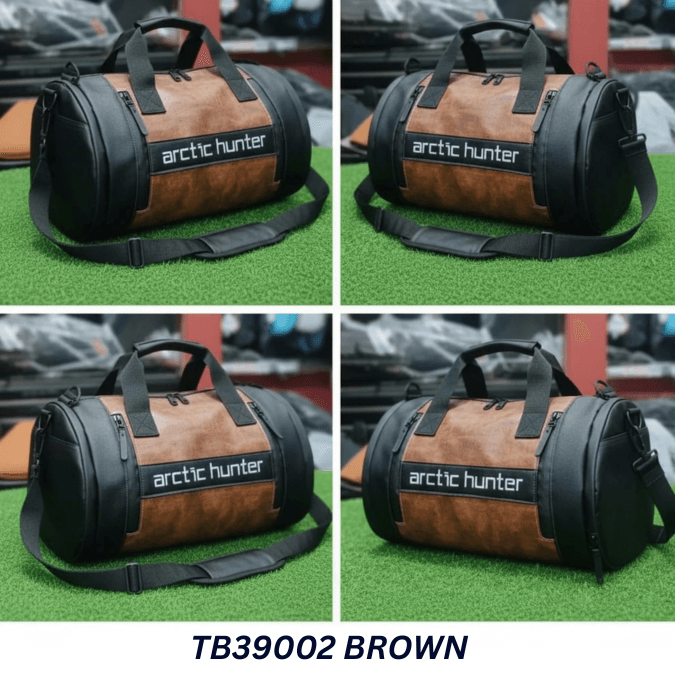 brown water-resistant travel bag