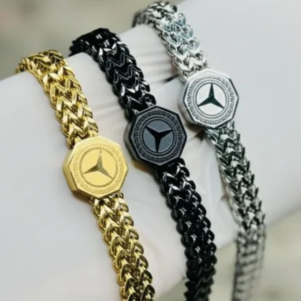 Mercedes Benz Punk Men Wide Cuban Link Chain Bracelet9037
